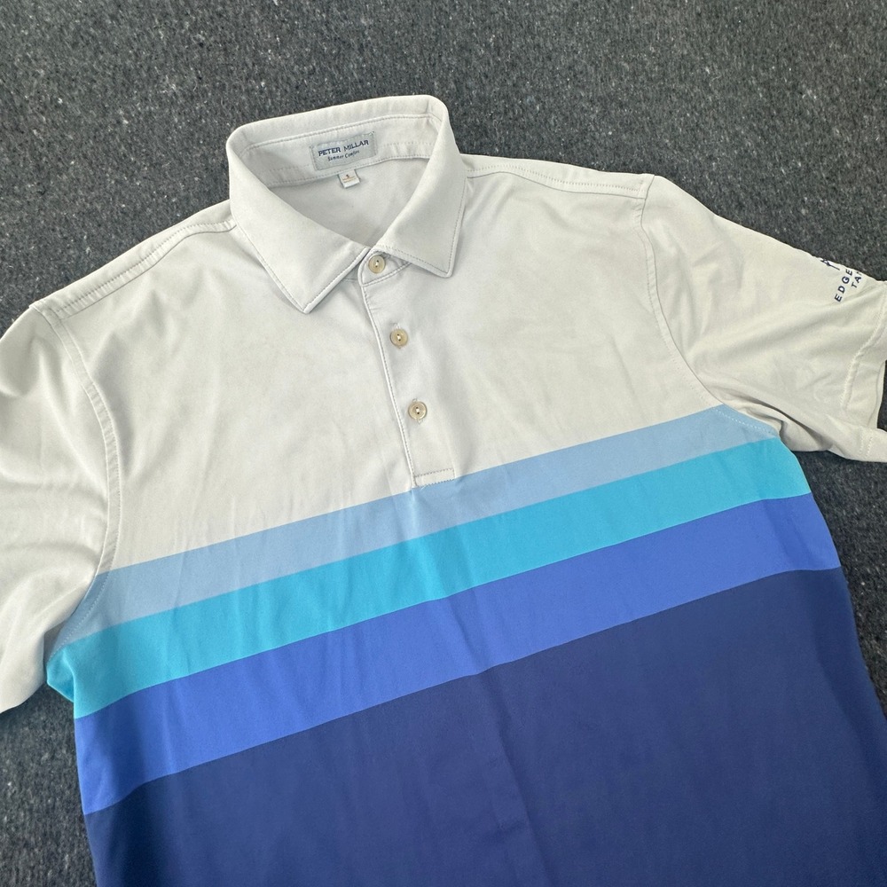Peter Millar Polo Shirt Mens Small Blue Striped Summer Comfort Edgewood Tahoe
